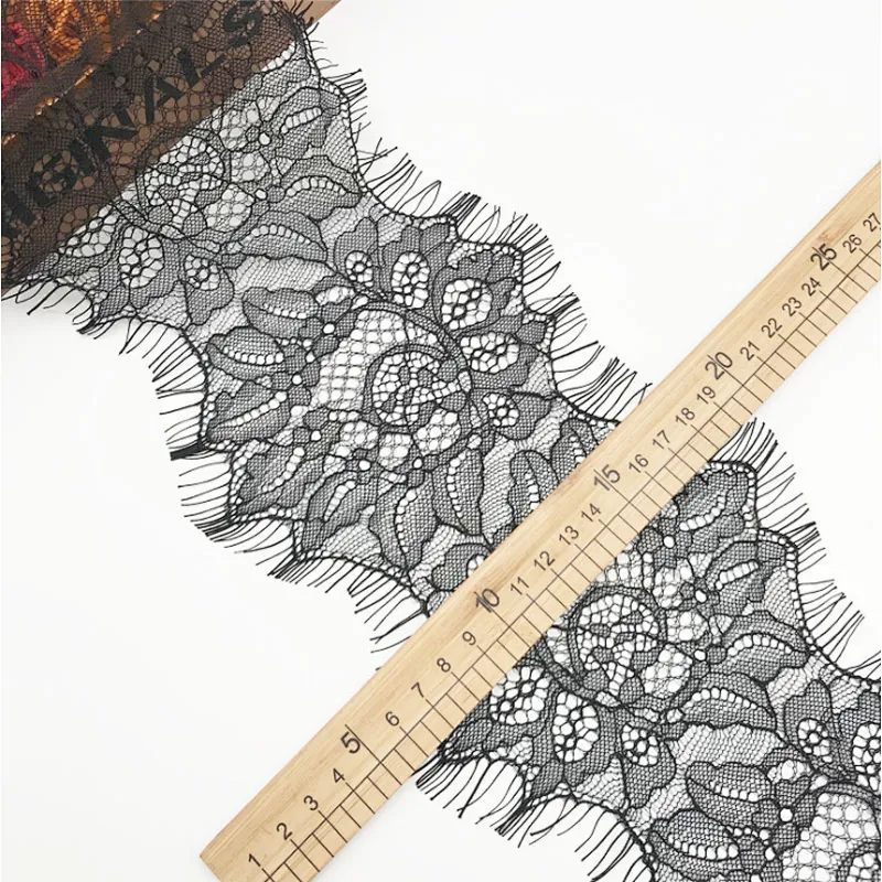 Fashion hot sale 15*300cm 100%  nylon french eyelash lace trim