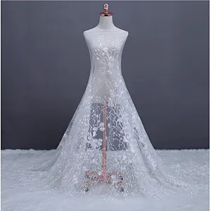 new fashion embroidery  lace polyester embroidery fabric designs with mesh for wedding dress