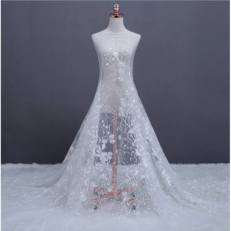 new fashion embroidery  lace polyester embroidery fabric designs with mesh for wedding dress