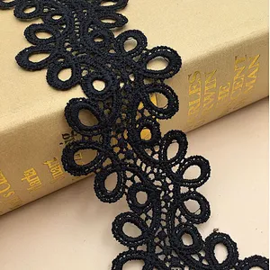 hot sale 4.5cm embroidered bridal lace trim water soluble embroidered chemical lace trimming embroidery lace for women
