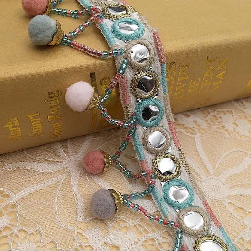 fashion multicolor embroidery tassel lace fabric textile DIY tape cotton lace trim