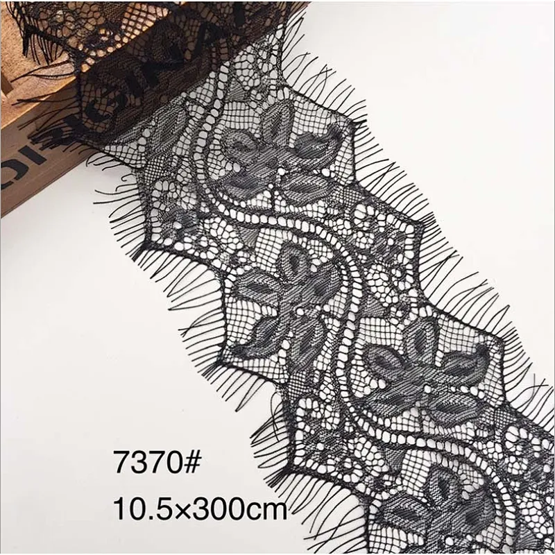 Fashion hot sale 10.5*300cm 100%  nylon french eyelash lace trim