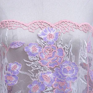 China wholesale embroidery flower african tulle lace mesh fabric for women