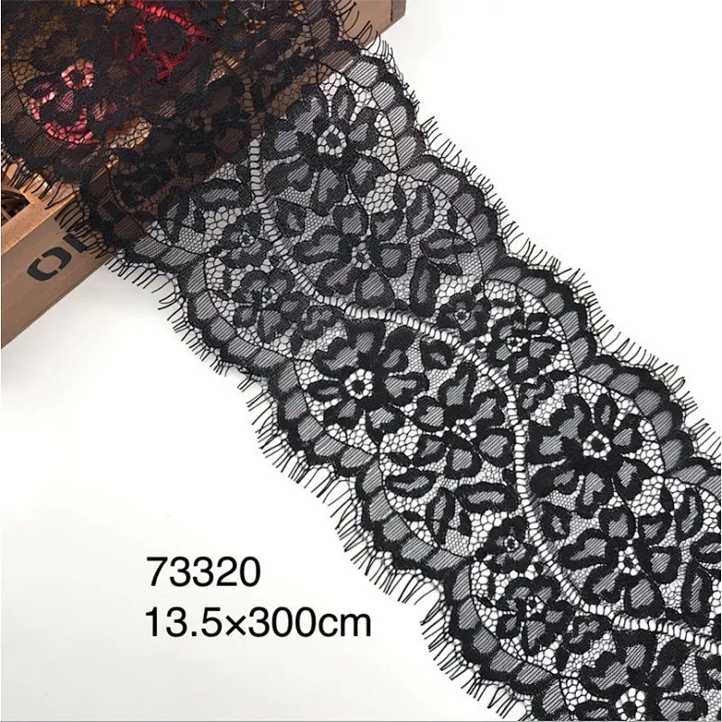 Fashion hot sale 13.5*300cm 100%  nylon french eyelash lace trim