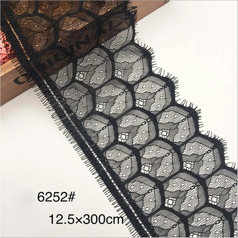 Fashion hot sale 12.5*300cm 100%  nylon french eyelash lace trim