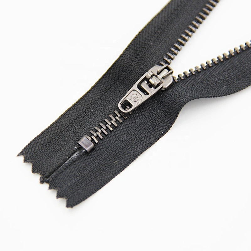 custom plating teeth color anti metal zipper pull with black tape black color teeth