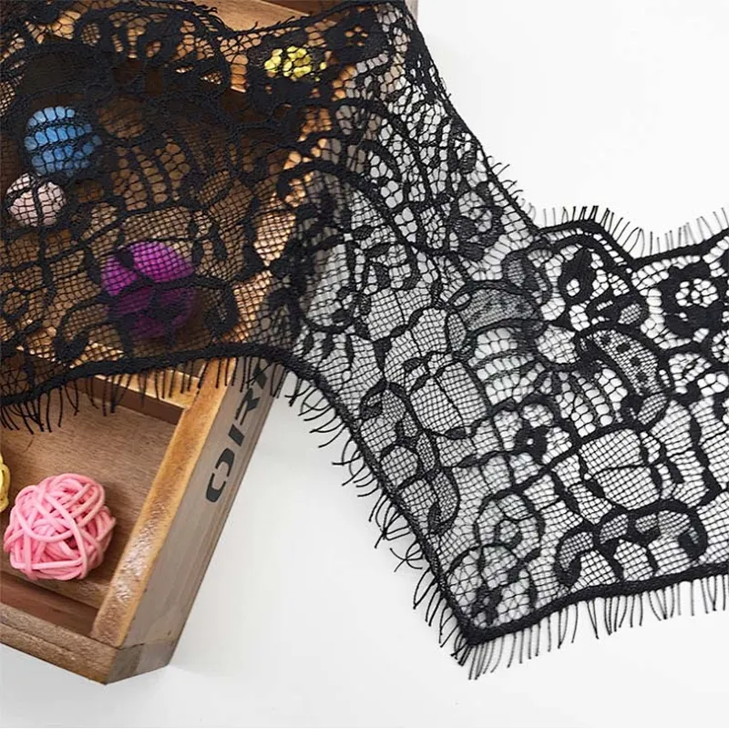 Fashion hot sale 14*300cm 100%  nylon french eyelash lace trim
