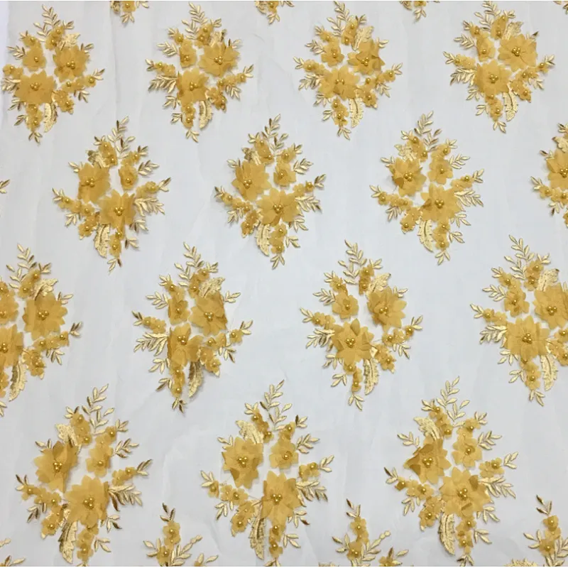 2019 new product 3d flower french embroidered wedding beaded lace fabric