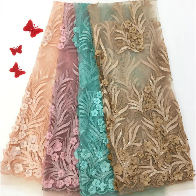 2019 embroidered fabric 3d flower lace embroidered fabric net beaded african French lace fabric