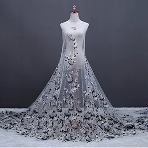African Bridal Tulle Mesh Floral Embroidery Lace Fabric Curtain DIY Lace Fabric