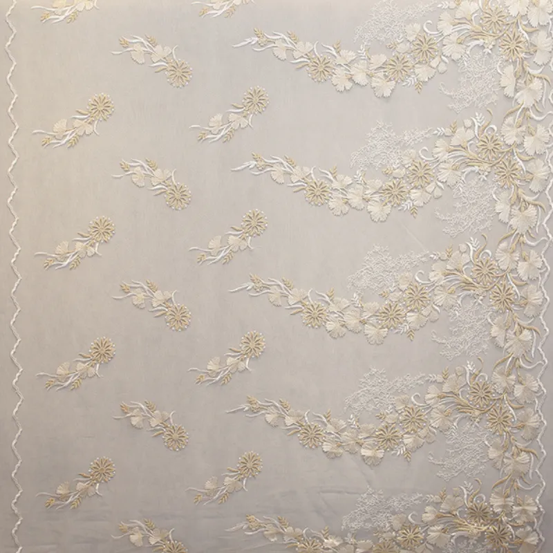 New arrival hand made luxury mesh embroidery gold thread french lace fabric