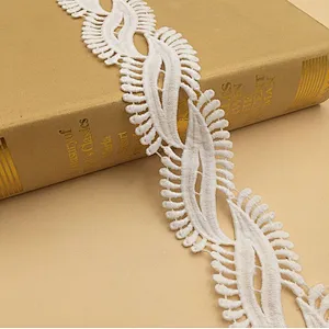 New decorative French lace trim geometric design lace 100% polyester milk silk chemical lace