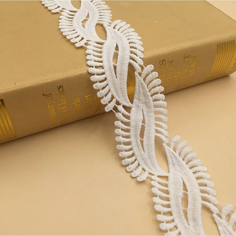 New decorative French lace trim geometric design lace 100% polyester milk silk chemical lace