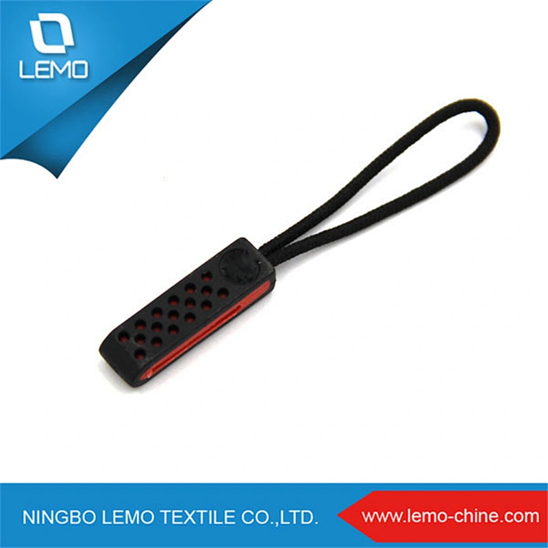 personalized color logo plastic pvc rubber custom cord zipper puller for garments