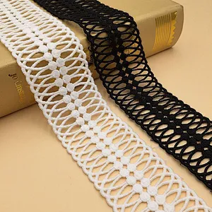 4cm french white&black high quality embroidery polyester lace trim