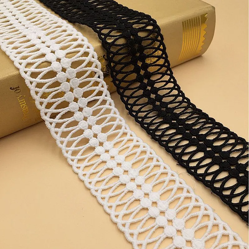 4cm french white&black high quality embroidery polyester lace trim
