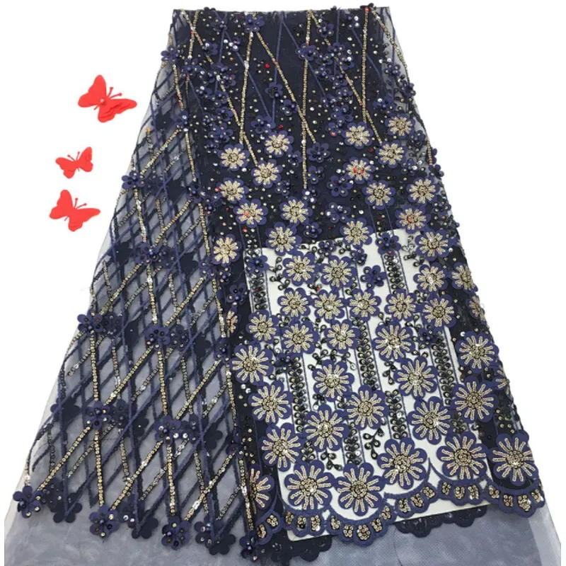 2019 new style 3D flower french beaded embroidery fabric