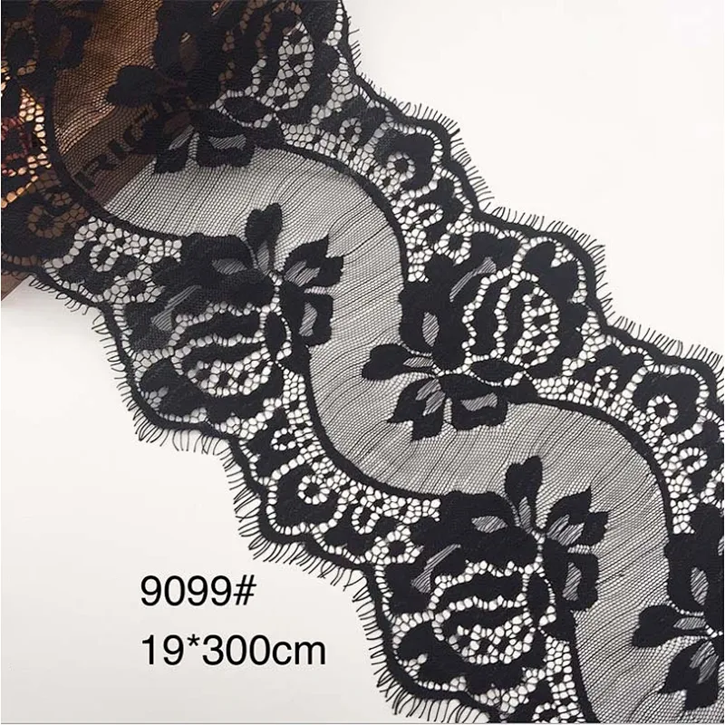 Fashion hot sale 19*300cm 100%  nylon french eyelash lace trim