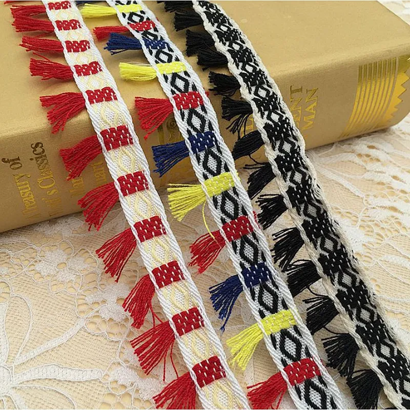 2.5cm high quality african  jacquard tassel woven lace ethnic style lace