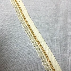 best selling fashion african lace fabric beads metal chain lace trim apparel decoration acrylic fabric
