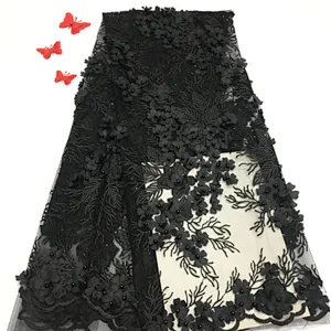 2019 New Style Hot Sale Beautifical Lace Flower Embroidered 3d Beaded Lace Fabric  For Wedding Dress