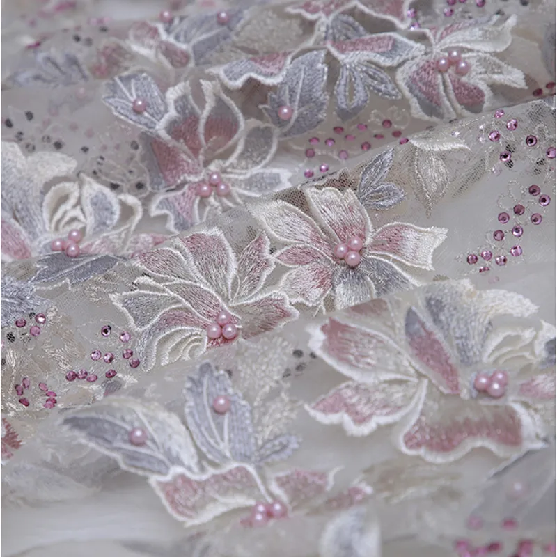 Factory Wholesale african 3D Embroidery mesh lace fabric for 2019 lady dress