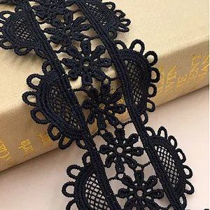 High quality 6cm african  embroidery chemical polyester lace trim white milk silk lace fabric