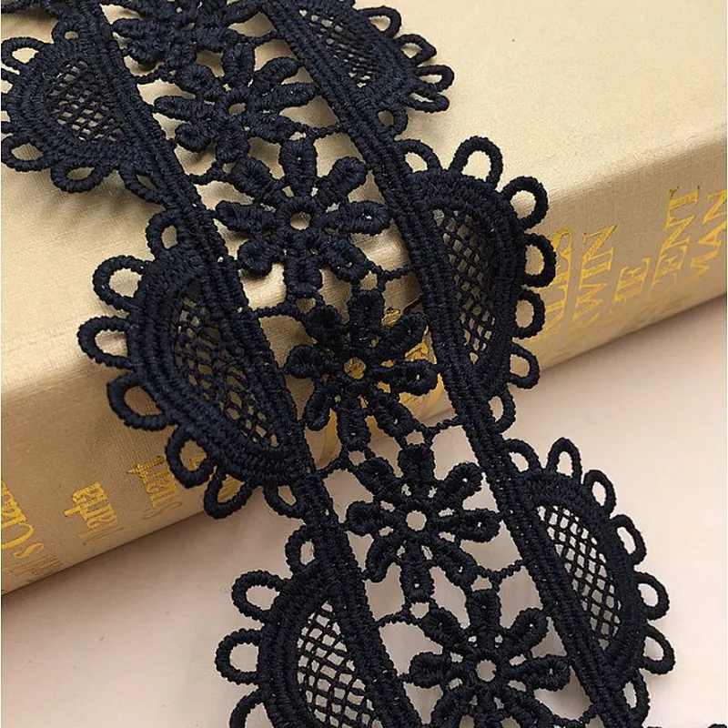 High quality 6cm african  embroidery chemical polyester lace trim white milk silk lace fabric