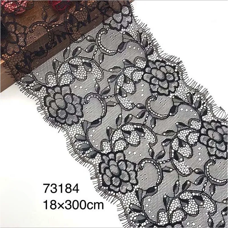 Fashion hot sale 18*300cm 100%  nylon french eyelash lace trim
