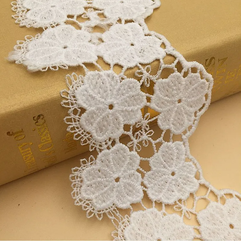Latest african  designs 7cm white&black polyester chemical milk silk lace trim wholesale
