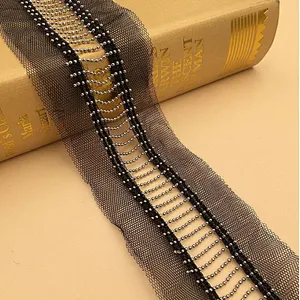 new design french metal long chain double net  hollow lace fabric for dress