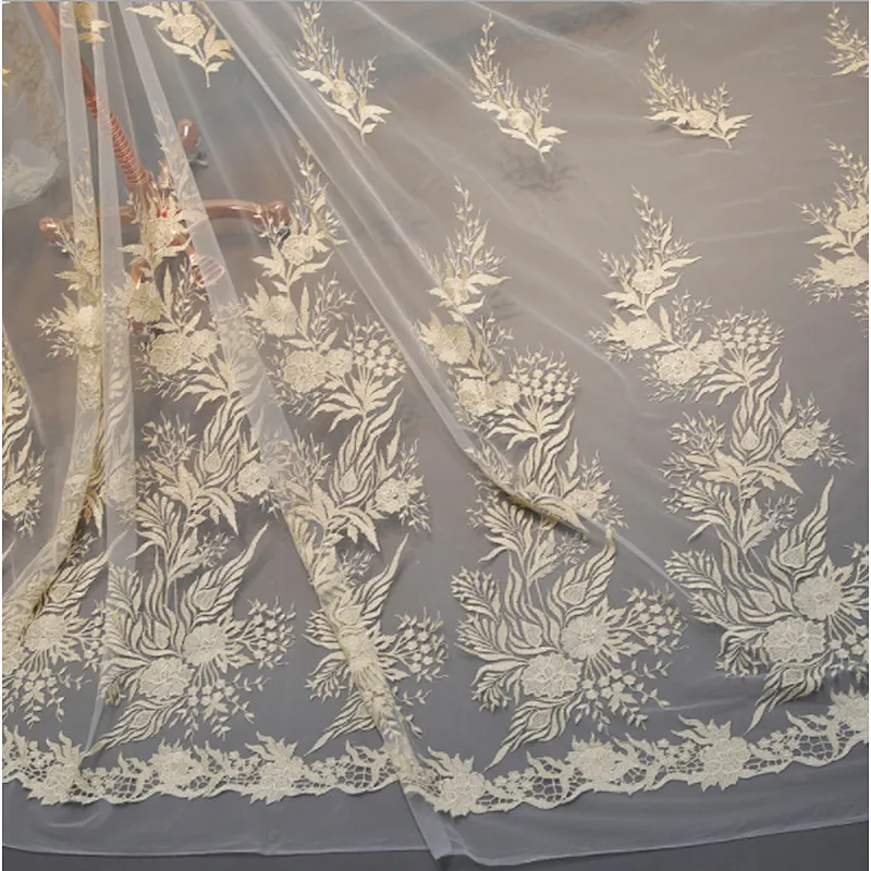 2019 Fancy design customized elegant mesh tulle embroidery lace fabric