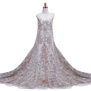 Factory Wholesale african 3D Embroidery mesh lace fabric for 2019 lady dress