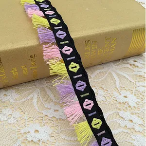 2.5cm high quality african  jacquard tassel woven lace ethnic style lace