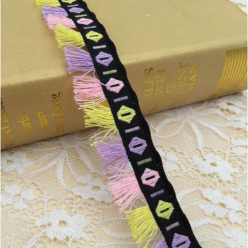 2.5cm high quality african  jacquard tassel woven lace ethnic style lace