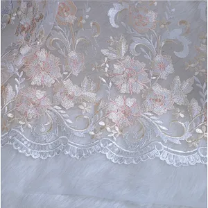 Custom made white color  textile luxury bridal french net lace fabric