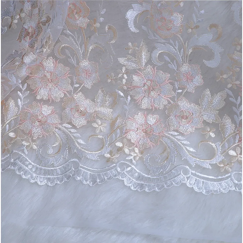 Custom made white color  textile luxury bridal french net lace fabric