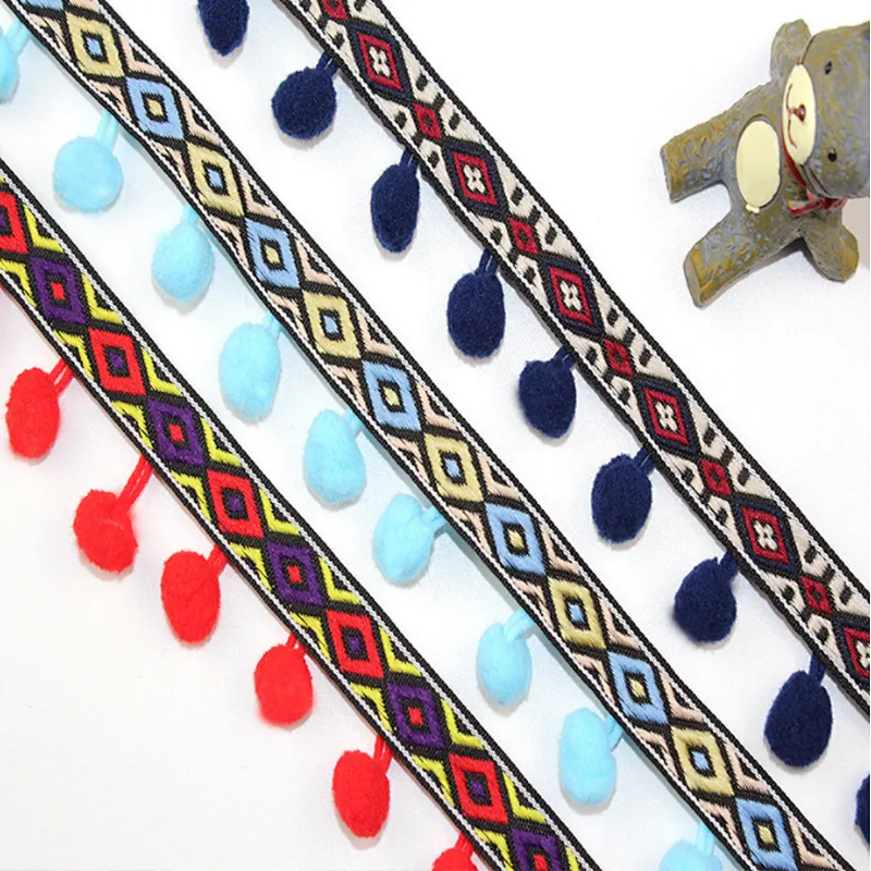 3cm african ribbon wool ball lace trim for textile
