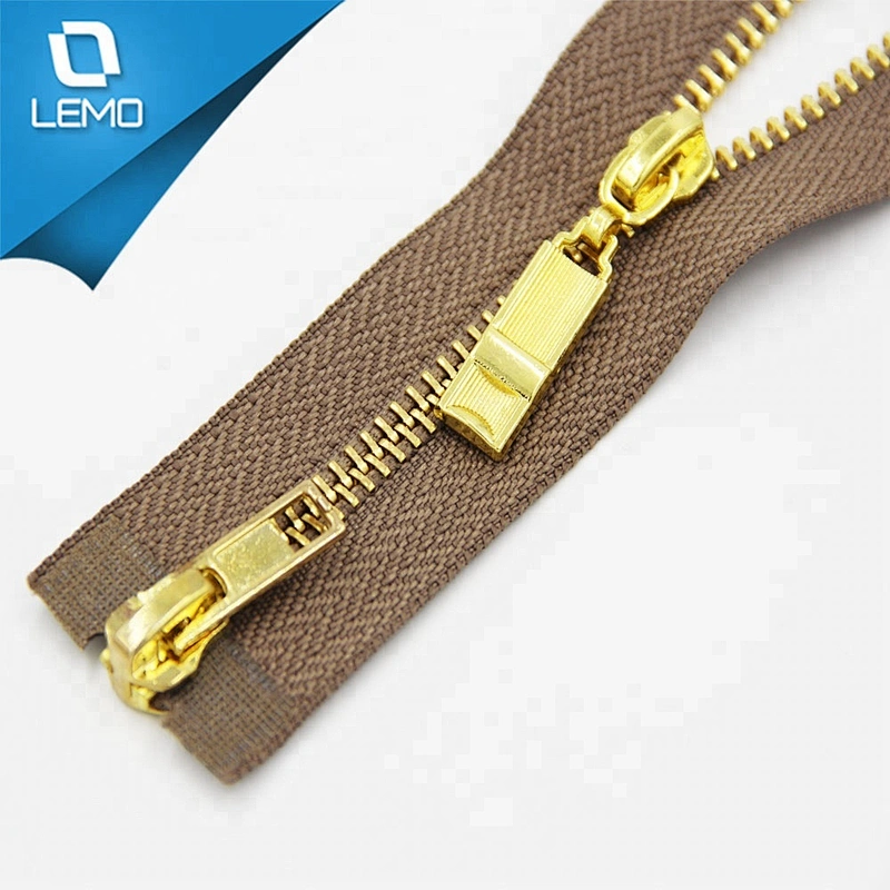 Heavy duty #4 YG Gold metal brass zipper with two slider