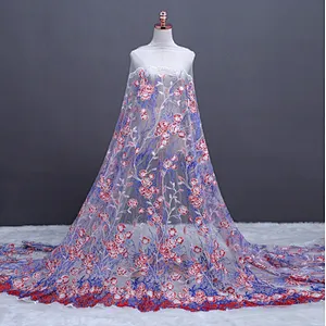 China wholesale embroidery flower african tulle lace mesh fabric for women