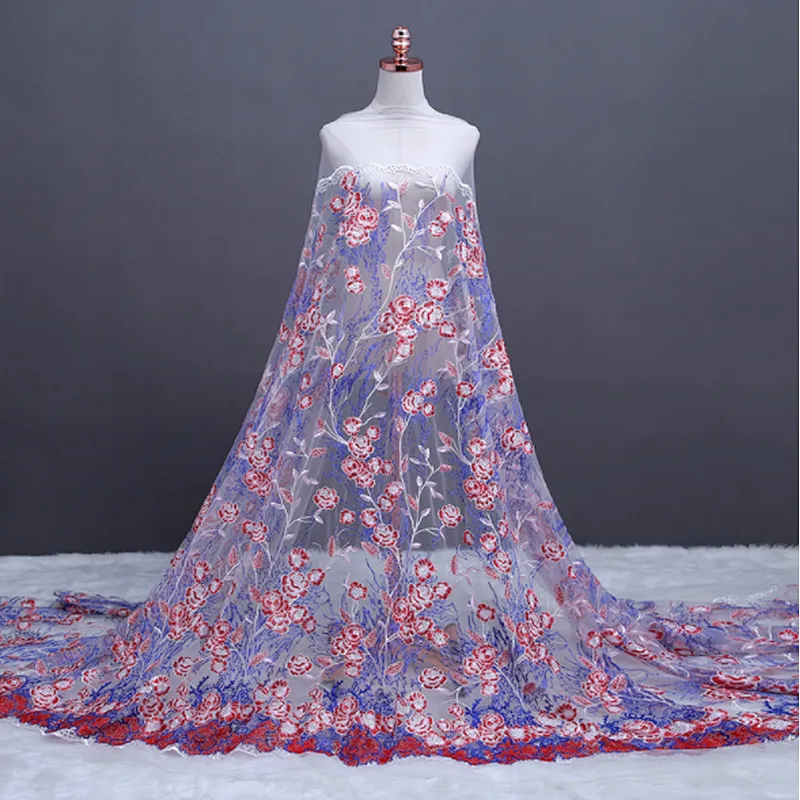 China wholesale embroidery flower african tulle lace mesh fabric for women