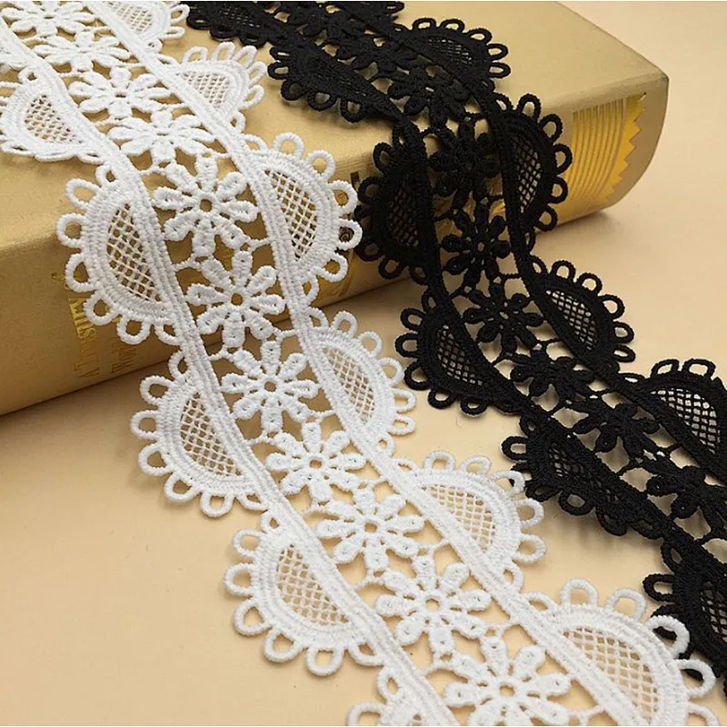 High quality 6cm african  embroidery chemical polyester lace trim white milk silk lace fabric