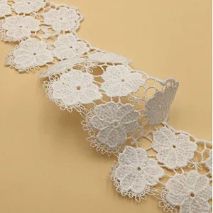 Latest african  designs 7cm white&black polyester chemical milk silk lace trim wholesale