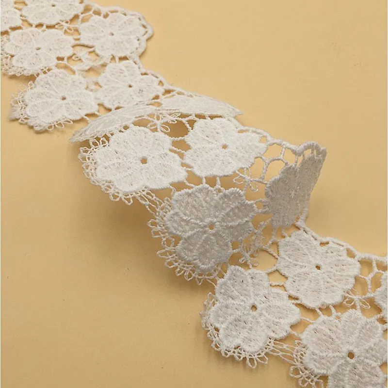 Latest african  designs 7cm white&black polyester chemical milk silk lace trim wholesale
