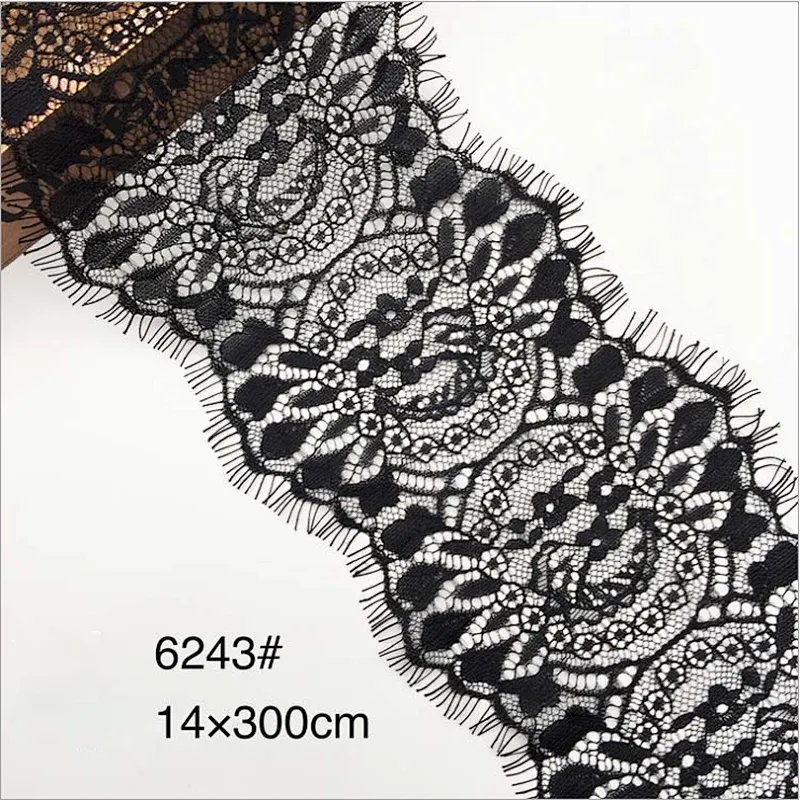 Fashion hot sale 14*300cm 100%  nylon french eyelash lace trim