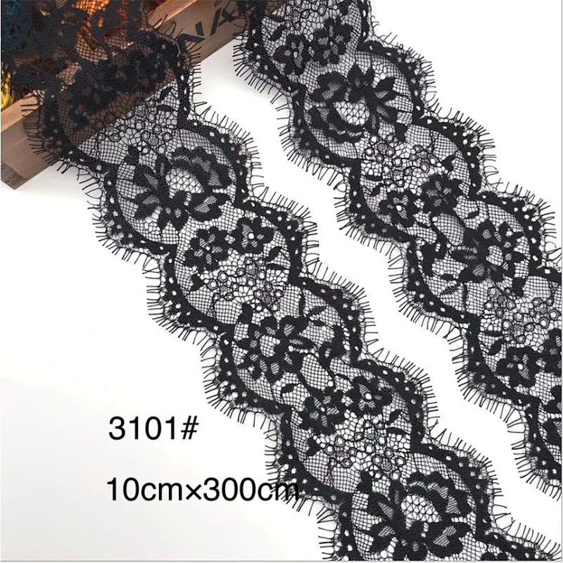 Fashion hot sale 10*300cm 100%  nylon french eyelash lace trim