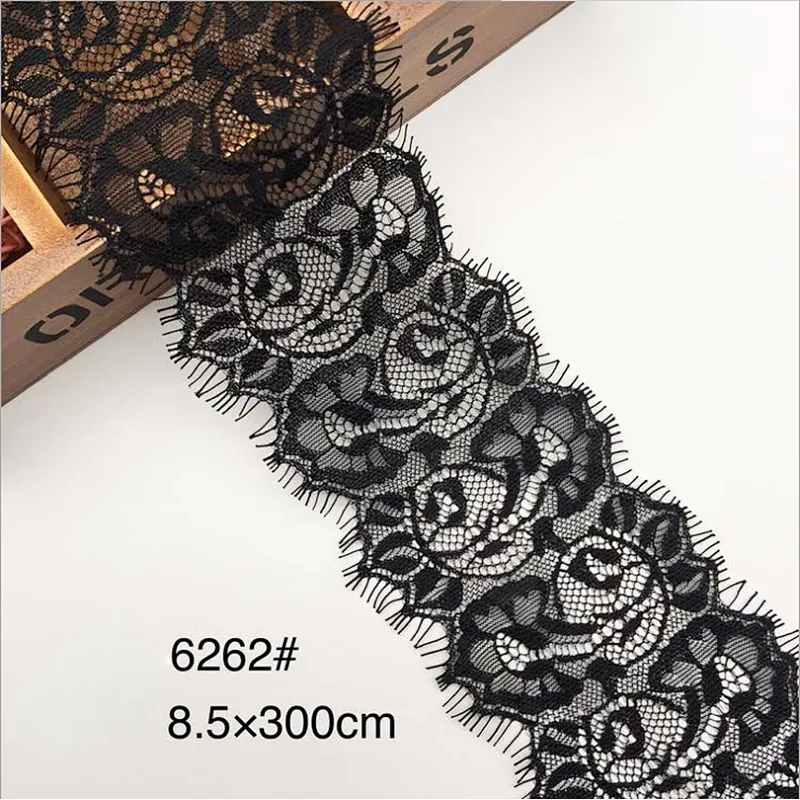 Fashion hot sale 8.5*300cm 100%  nylon french eyelash lace trim