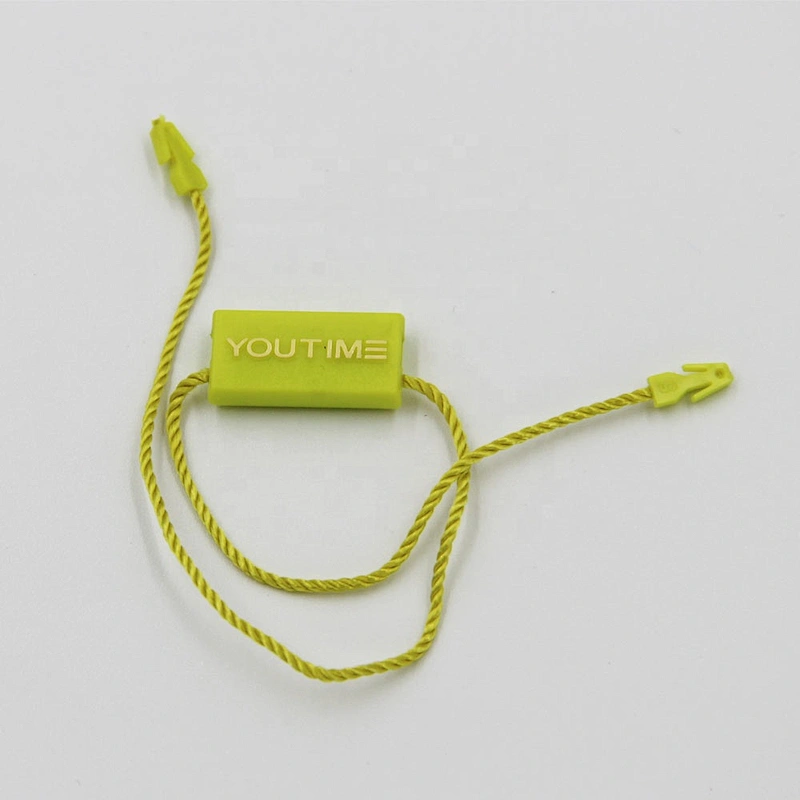 Eco-friendly Wholesale Cheap Garment snap lock Custom Embossed Logos Plastic String long Seal Hang Tags