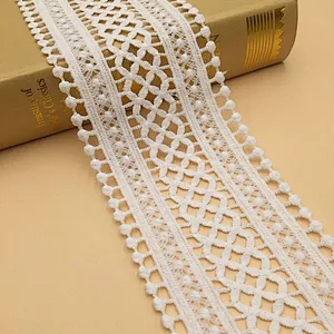 African French  Wholesale Embroidery Flower Lace Trim Fabric Roll White Lace Ribbon