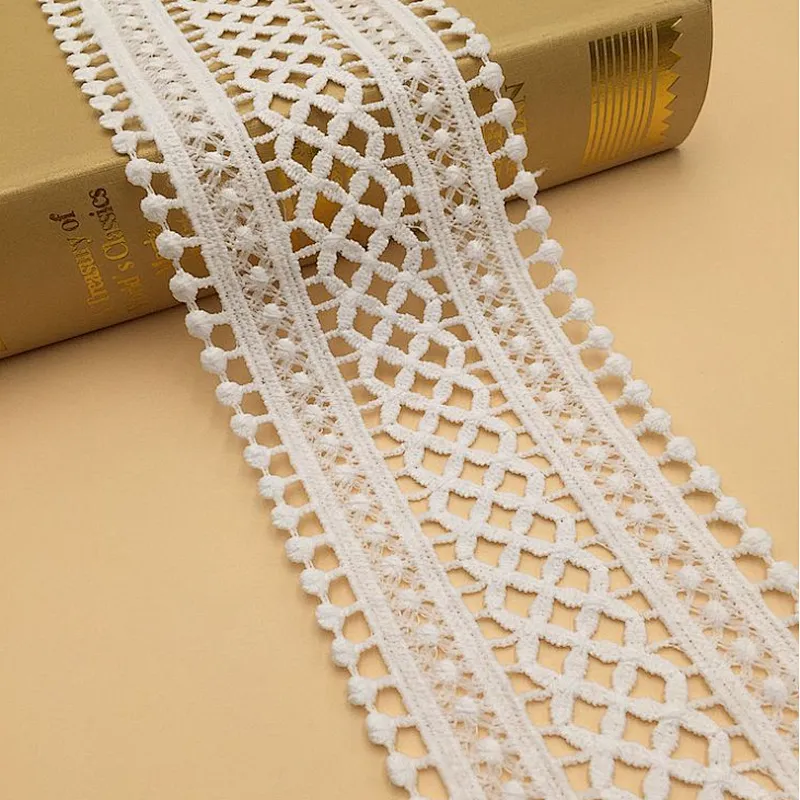 African French  Wholesale Embroidery Flower Lace Trim Fabric Roll White Lace Ribbon
